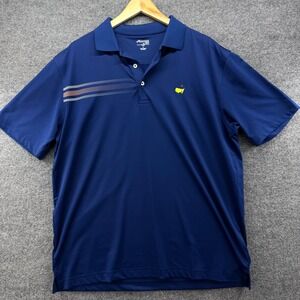 Masters Golf Tech Polo Shirt Men's Large‎ Navy Blue Masters Logo Stripe Accents